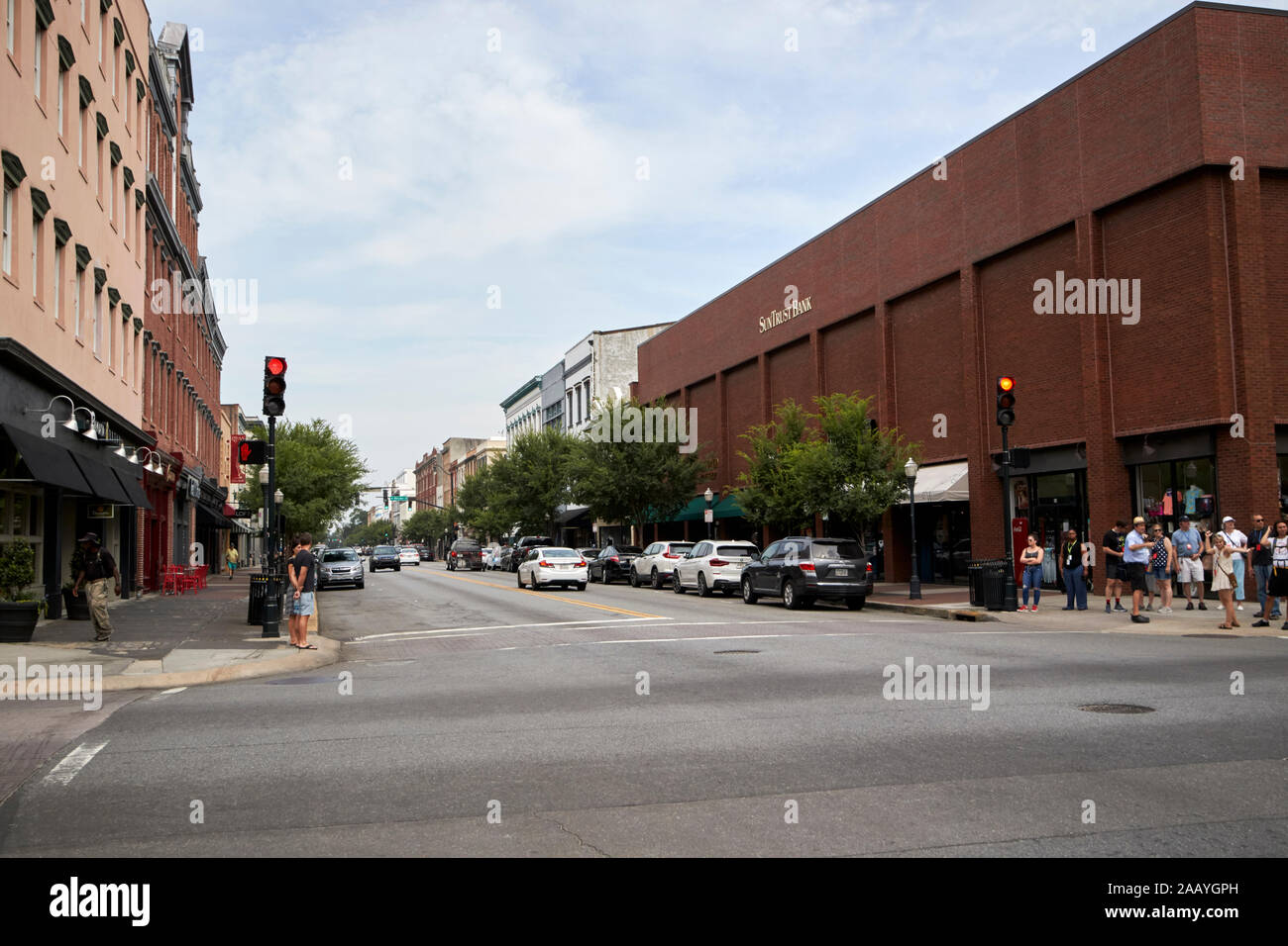 looking along west broughton street shopping area downtown savannah
