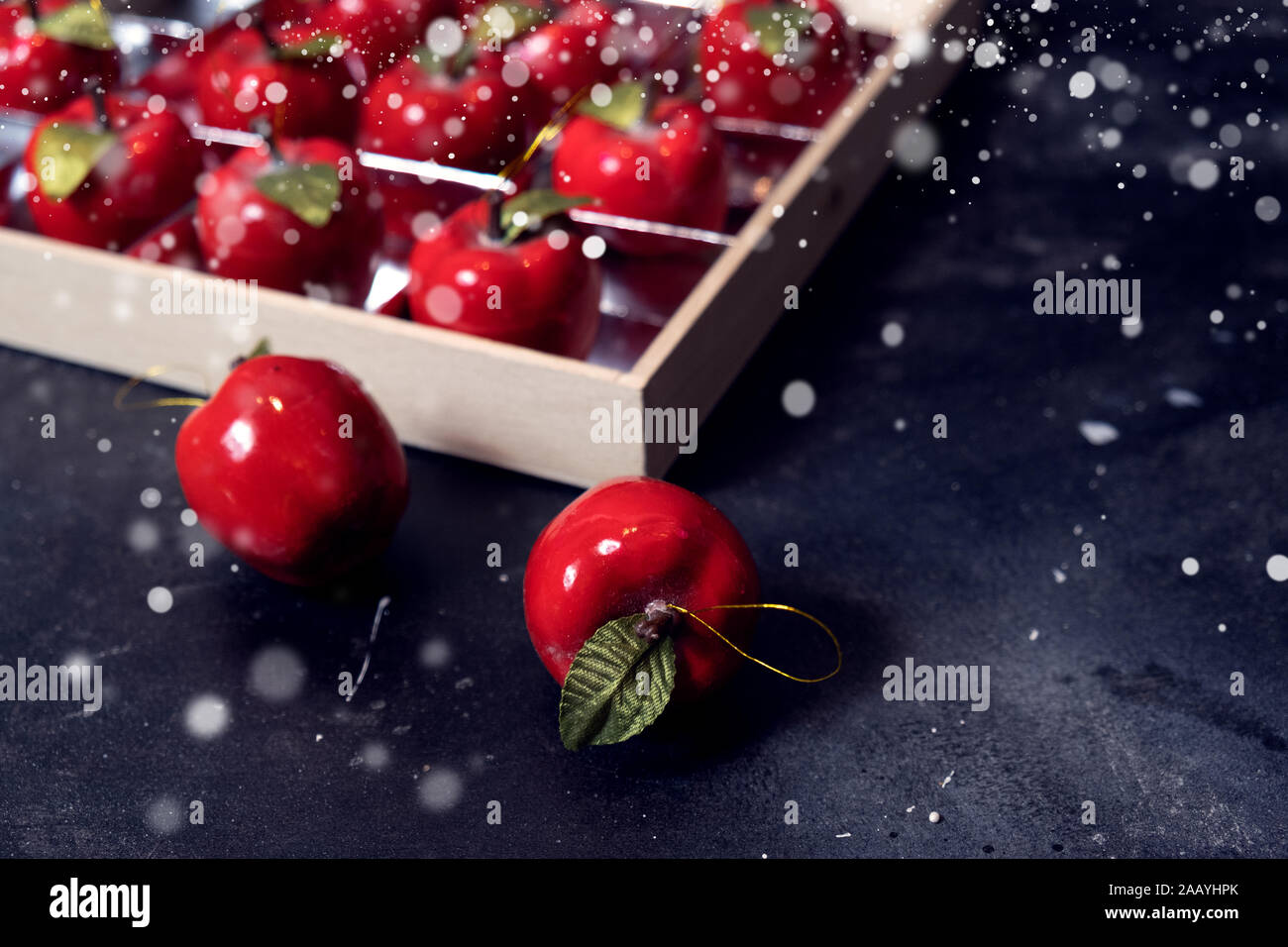 Christmas background with red apples festive decoration Stock Photo - Alamy