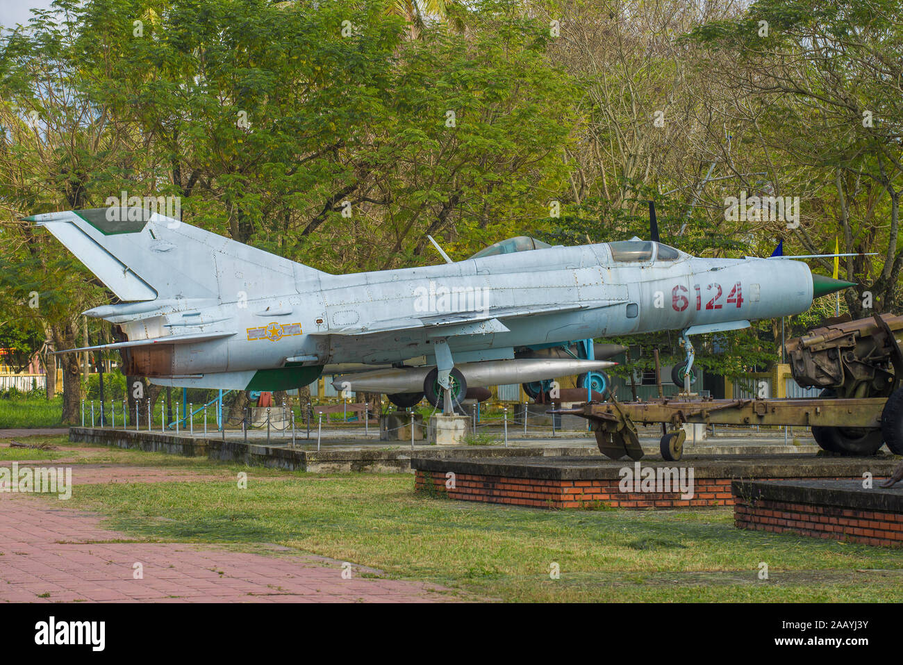 HUE, VIETNAM - JANUARY 08, 2016: MiG-21 soviet fighter in the city museum of Hue. Side view Stock Photo