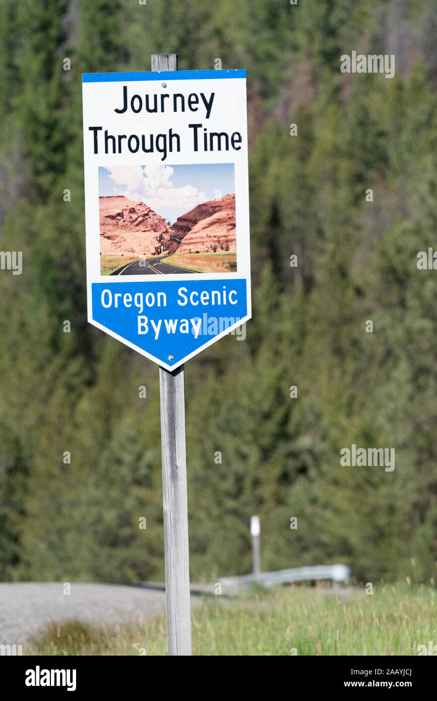 Oregon Scenic Byway sign, Grant County, Oregon. Stock Photo