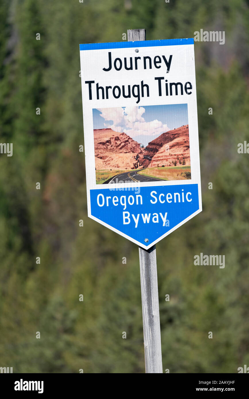 Oregon Scenic Byway sign, Grant County, Oregon. Stock Photo