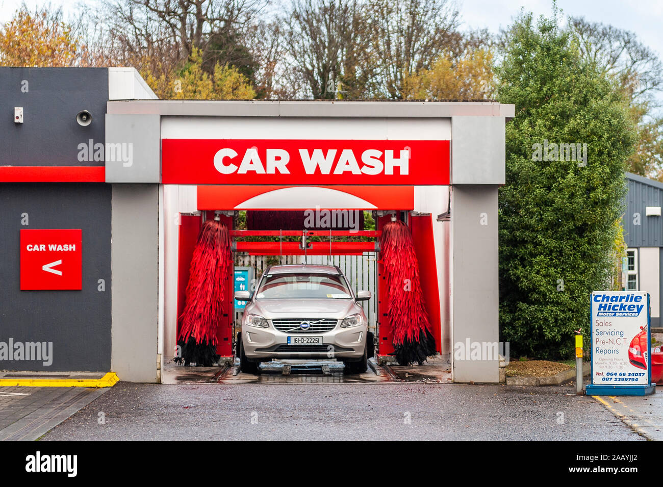 Car going through a car wash in Killarney, Co. Kerry, Ireland. Stock Photo