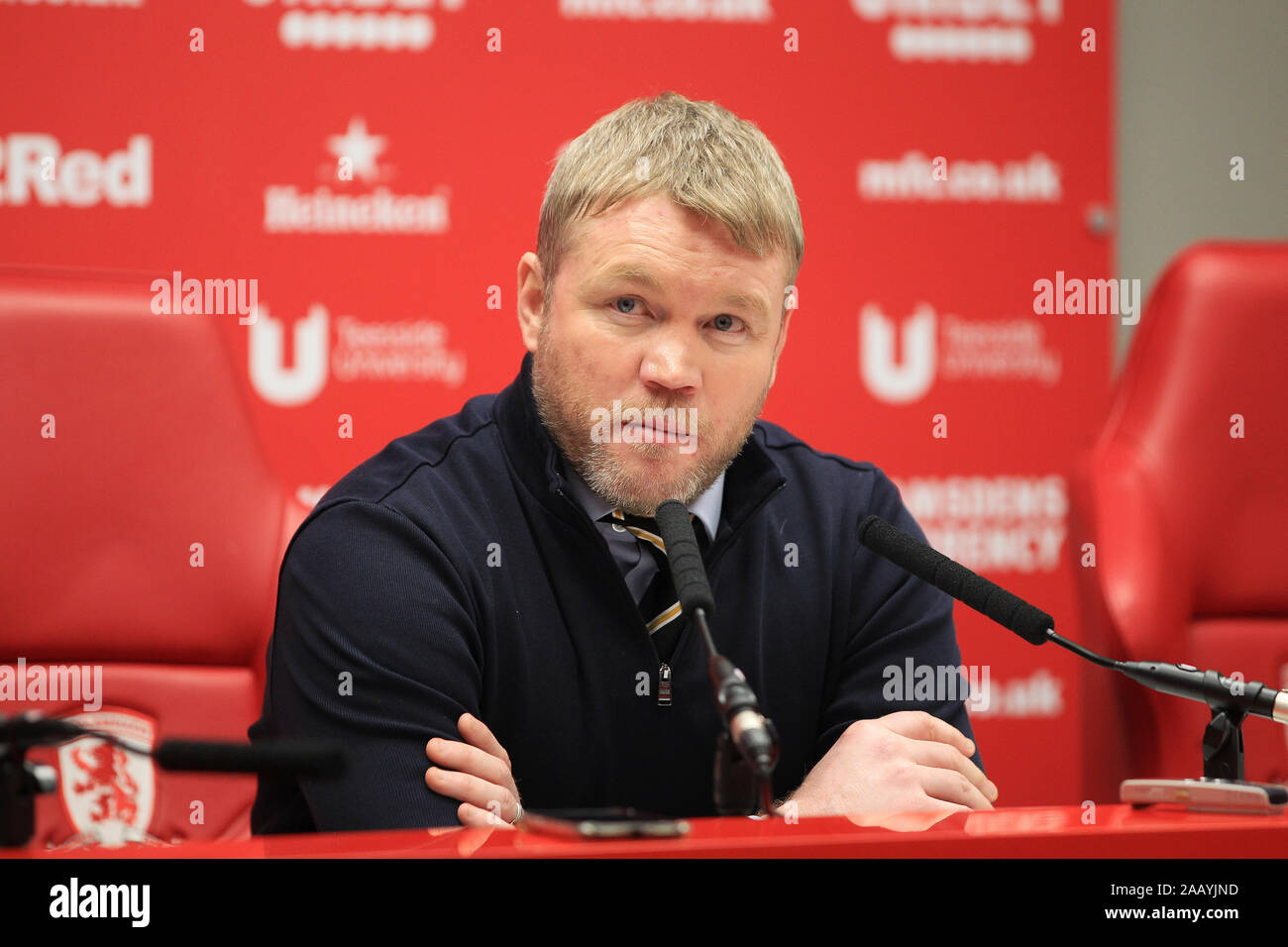 Middlesbrough, UK. 24 November 2019. Hull City manager Grant McCann speaks to the press after the Sky Bet Championship match between Middlesbrough and Hull City at the Riverside Stadium, Middlesbrough on Sunday 24th November 2019. Stock Photo