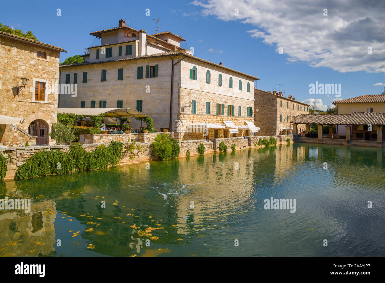 A sunny September day in the ancient resort of Bagno Vignoni. Italy Stock Photo