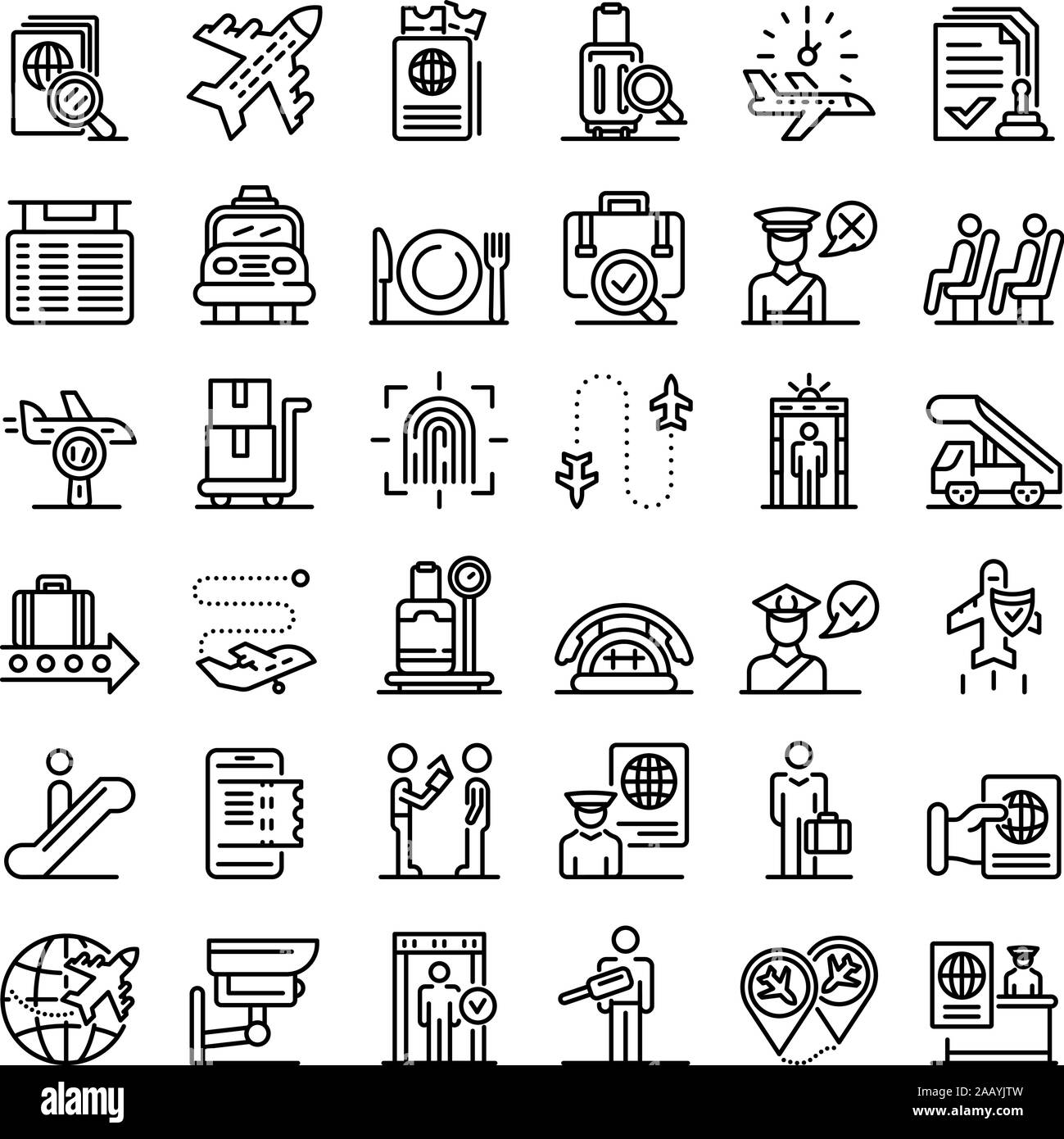 Passport control icons set, outline style Stock Vector