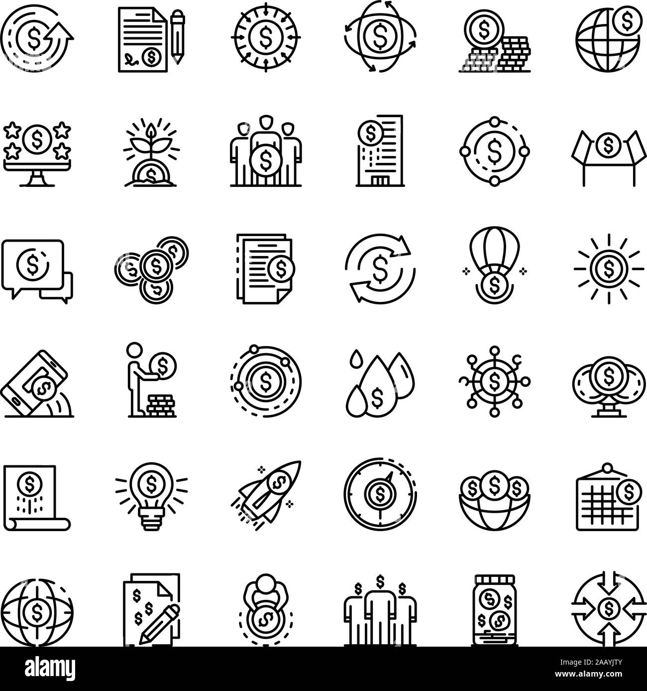 Crowdfunding platform icons set, outline style Stock Vector