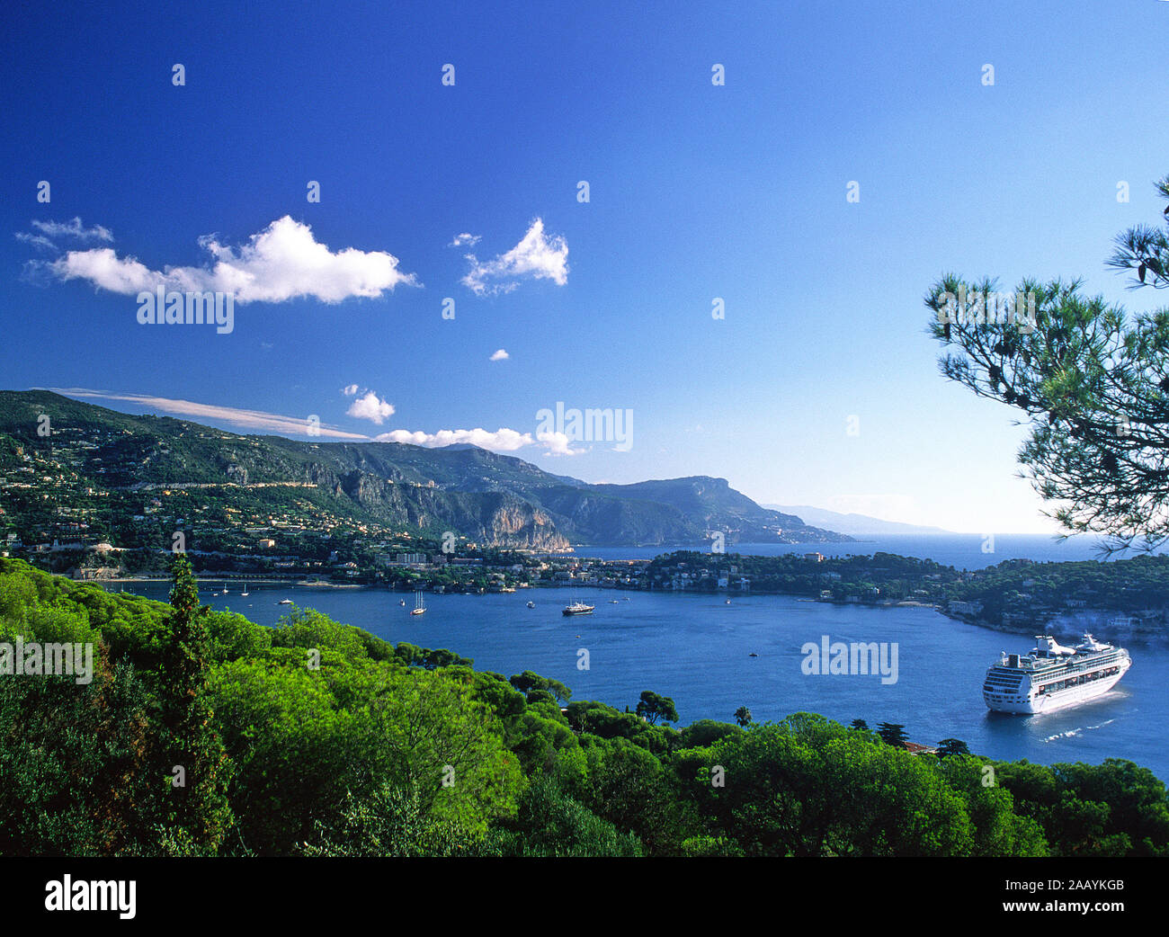 Natural harbour of Villefranche sur Mer for cruise ships Stock Photo