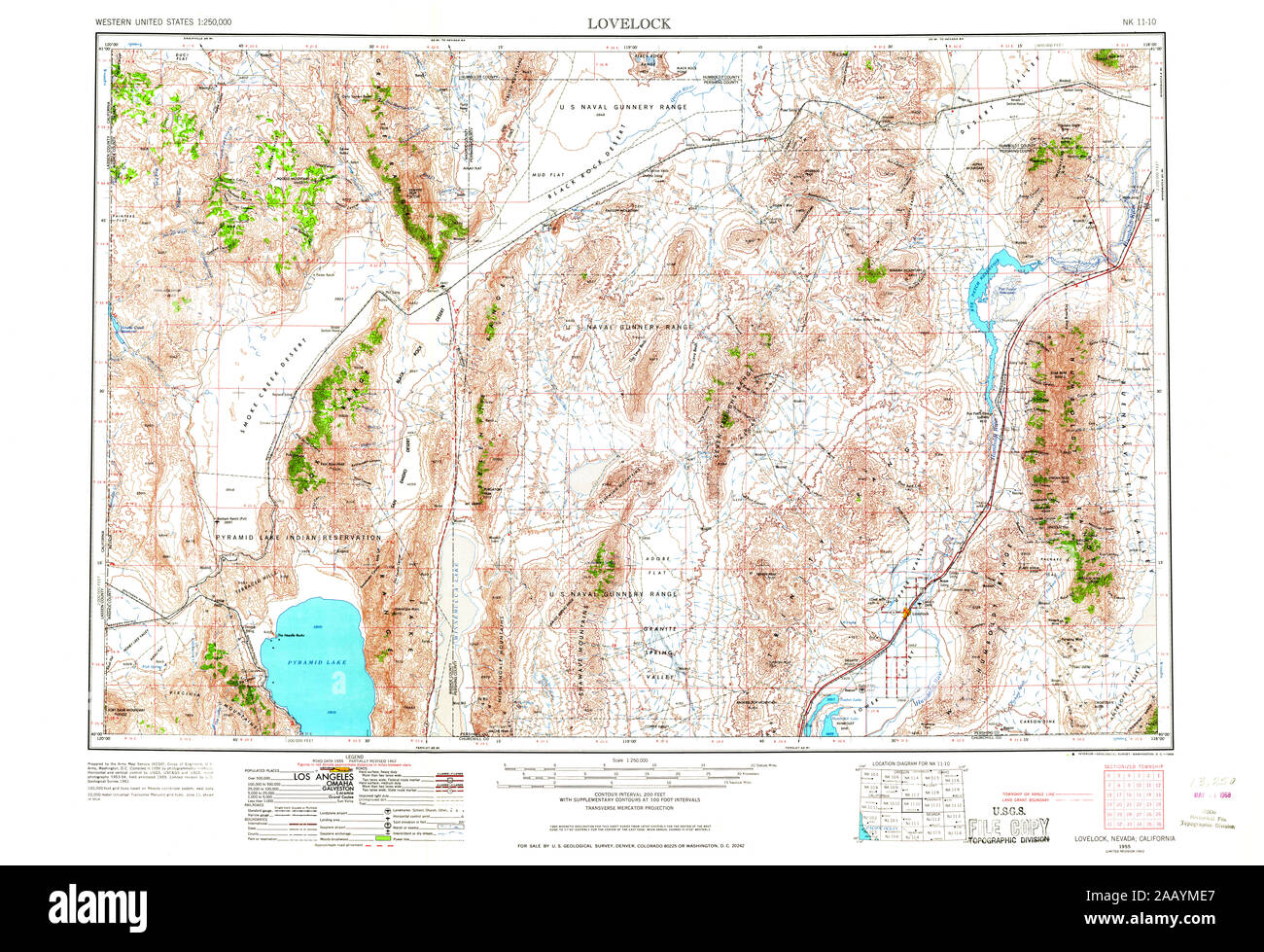 USGS TOPO Map Nevada NV Lovelock 321727 1955 250000 Restoration Stock