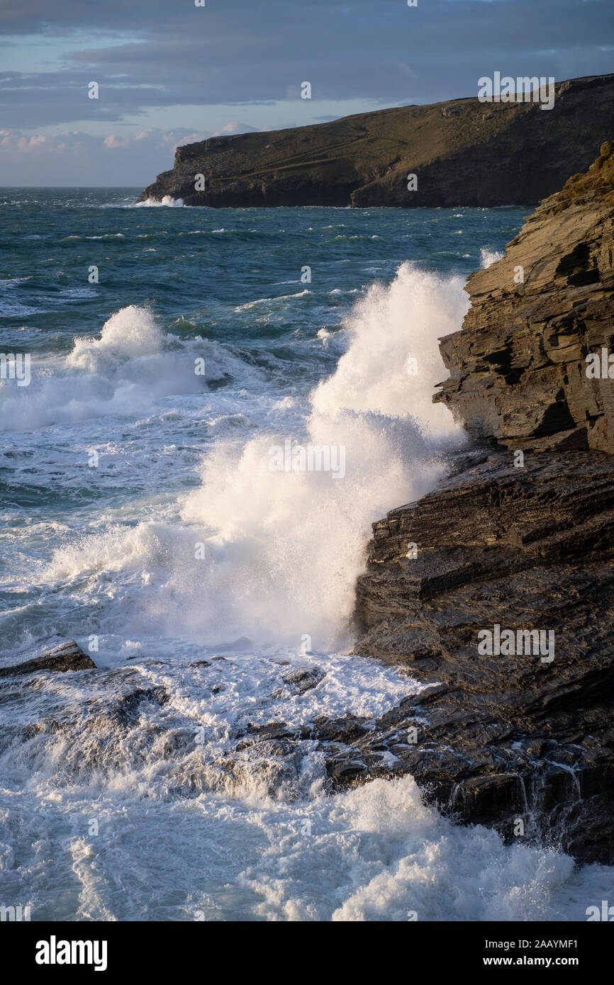 Stormy seas at at Trebarwith Strand in Cornwall, England, UK Stock Photo