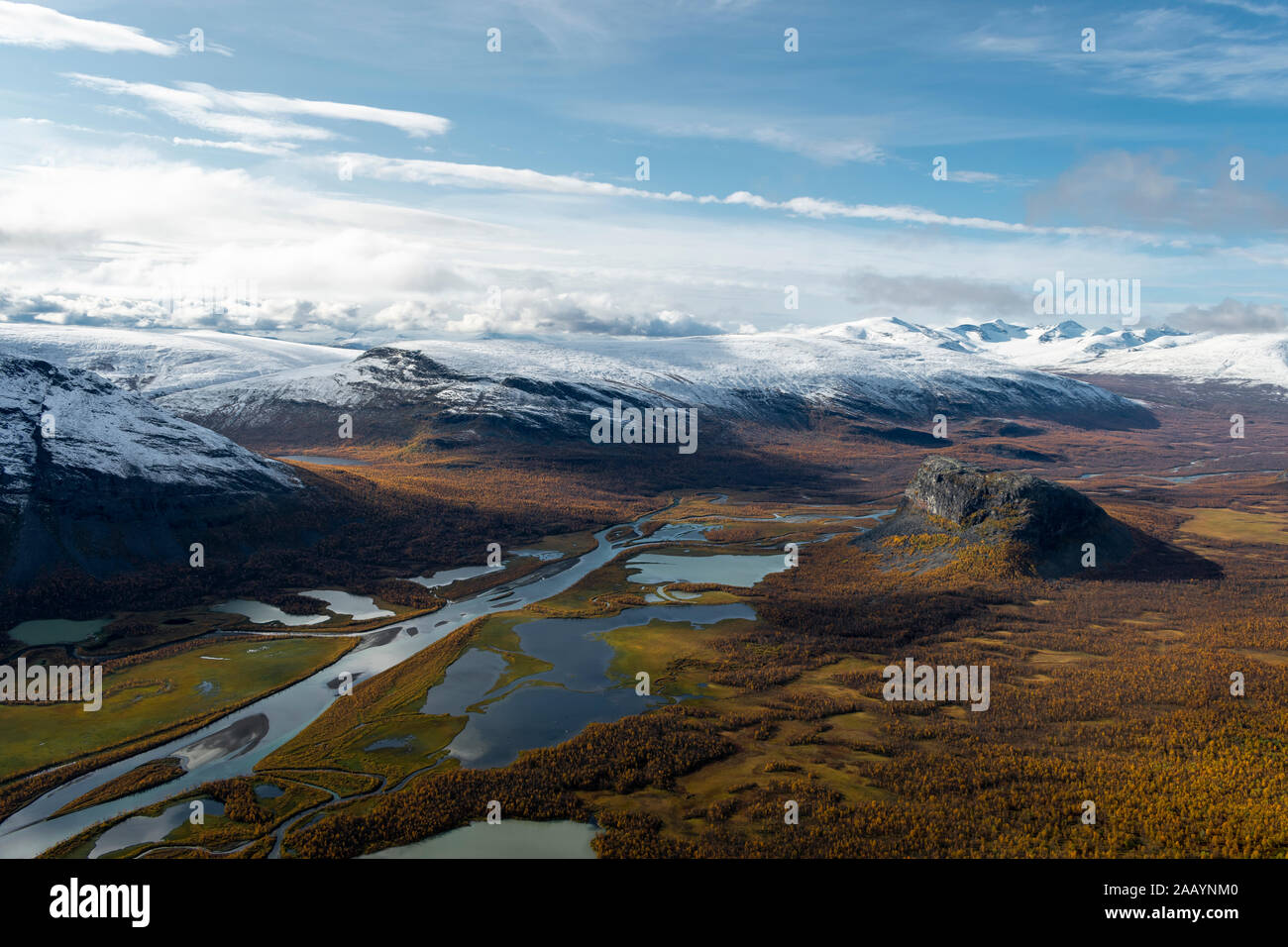 Dramatic view of the Sarek Nationak Park from mountain Skierffe.at Lapland Sweden Stock Photo