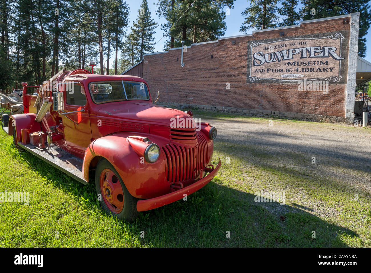 Old fire truck in Sumpter, Oregon. Stock Photo