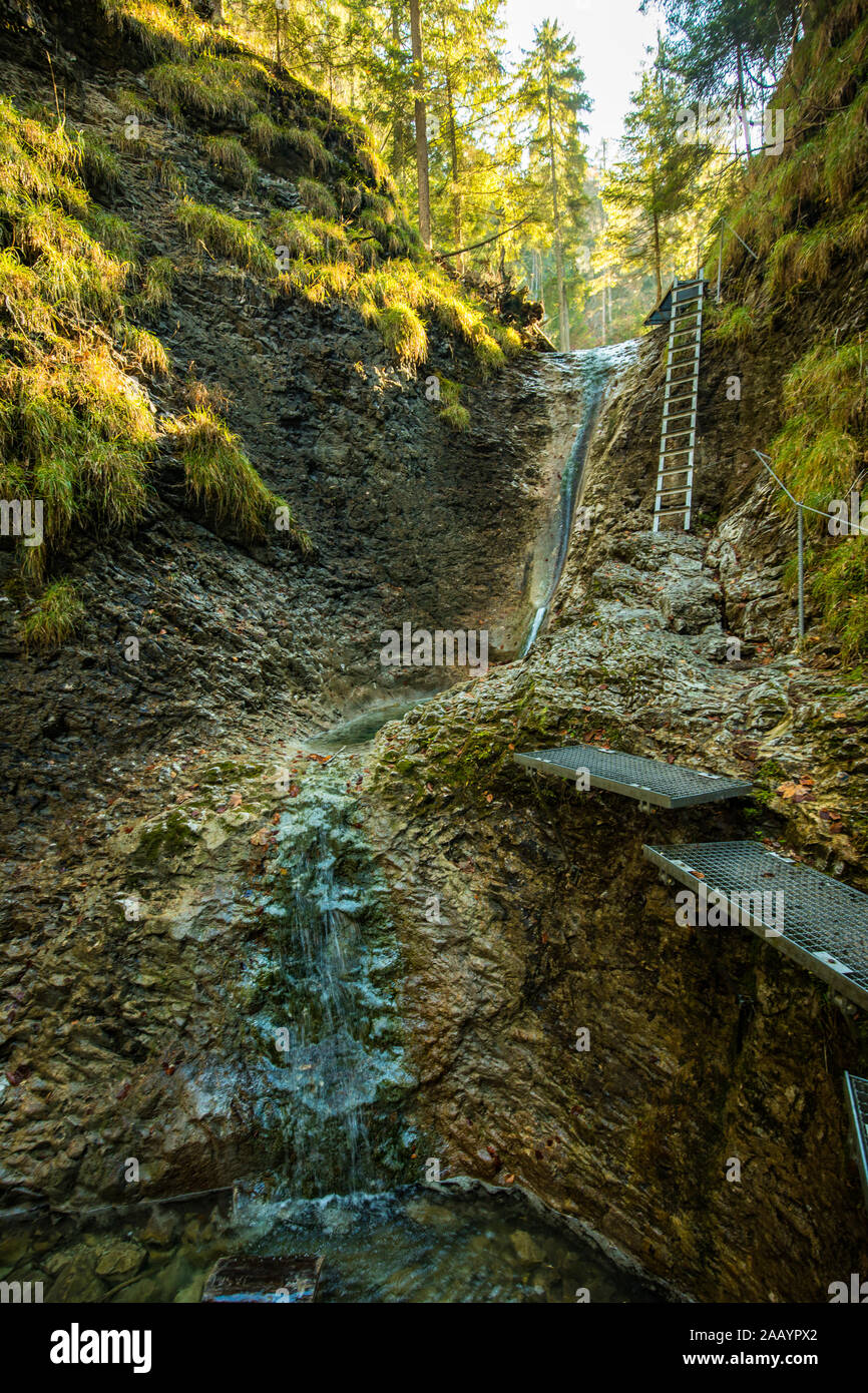 Hiking trail in Sucha Bela gorge in Slovensky raj National park, Slovakia. Stock Photo