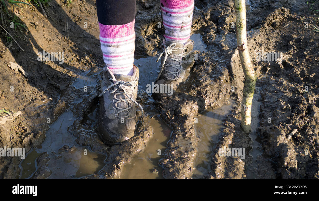 muddy walking boots