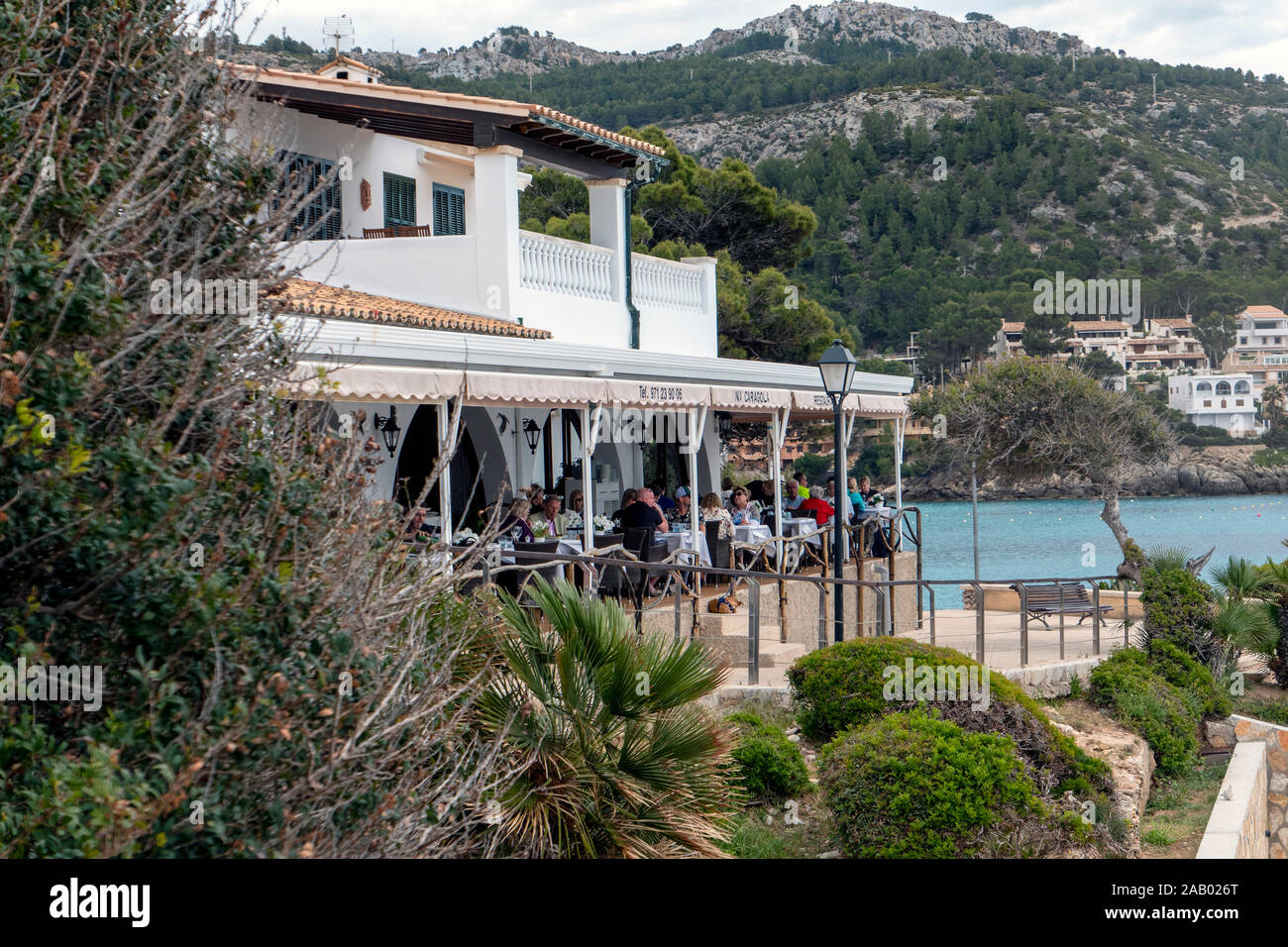 Restaurant with sea view St Elm Majorca Spain Stock Photo