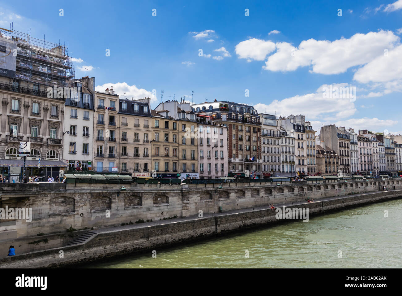 A view of Quai des Grands Augustins from Pont Saint-Michel, Paris Stock Photo