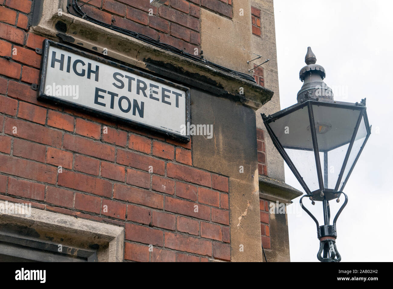 Eton High Street sign and old street lamp Berkshire England Stock Photo