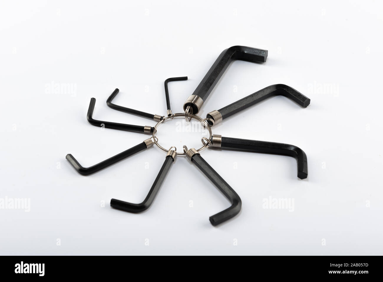 A complete set of allen hex keys isolated on a white background Stock