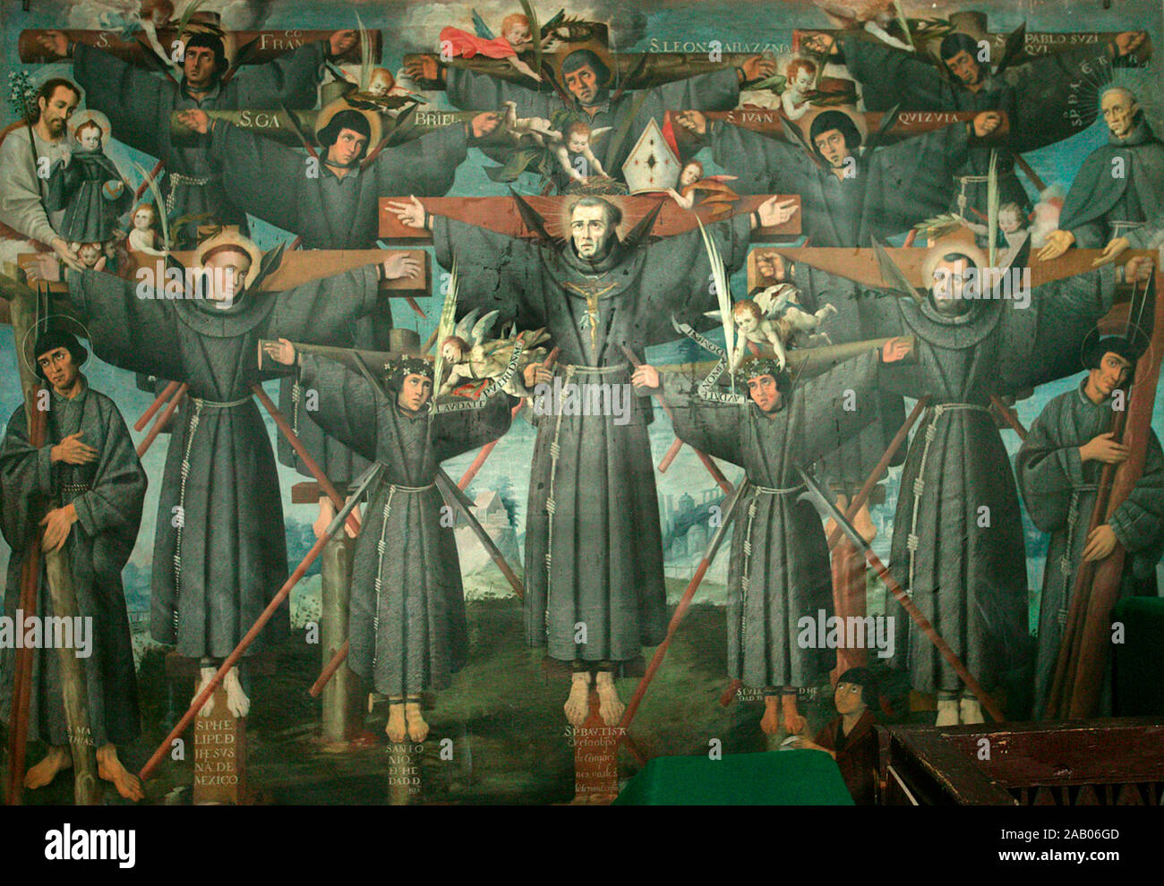 The 26 Christian martyrs of Nagasaki, 18-19th-century, Choir of La Recoleta, Cuzco Stock Photo