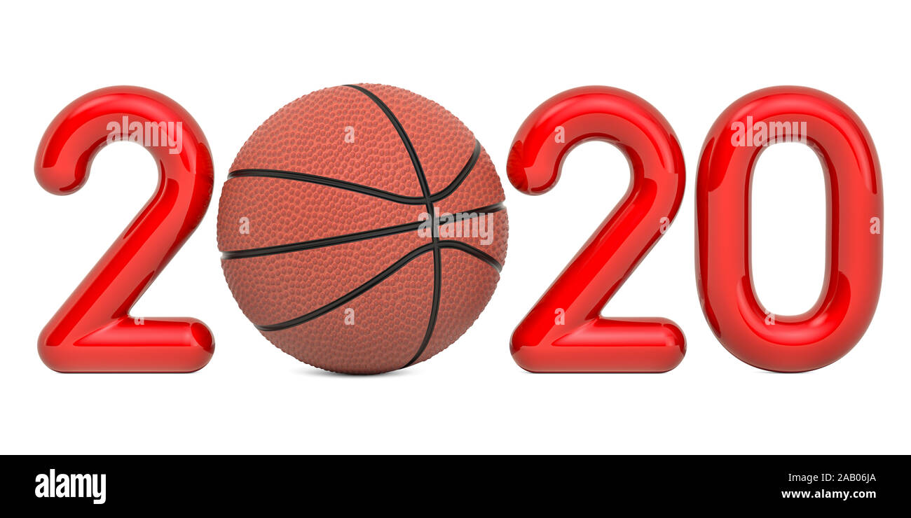 Basketball 2020 with basketball ball, concept. 3D rendering isolated on