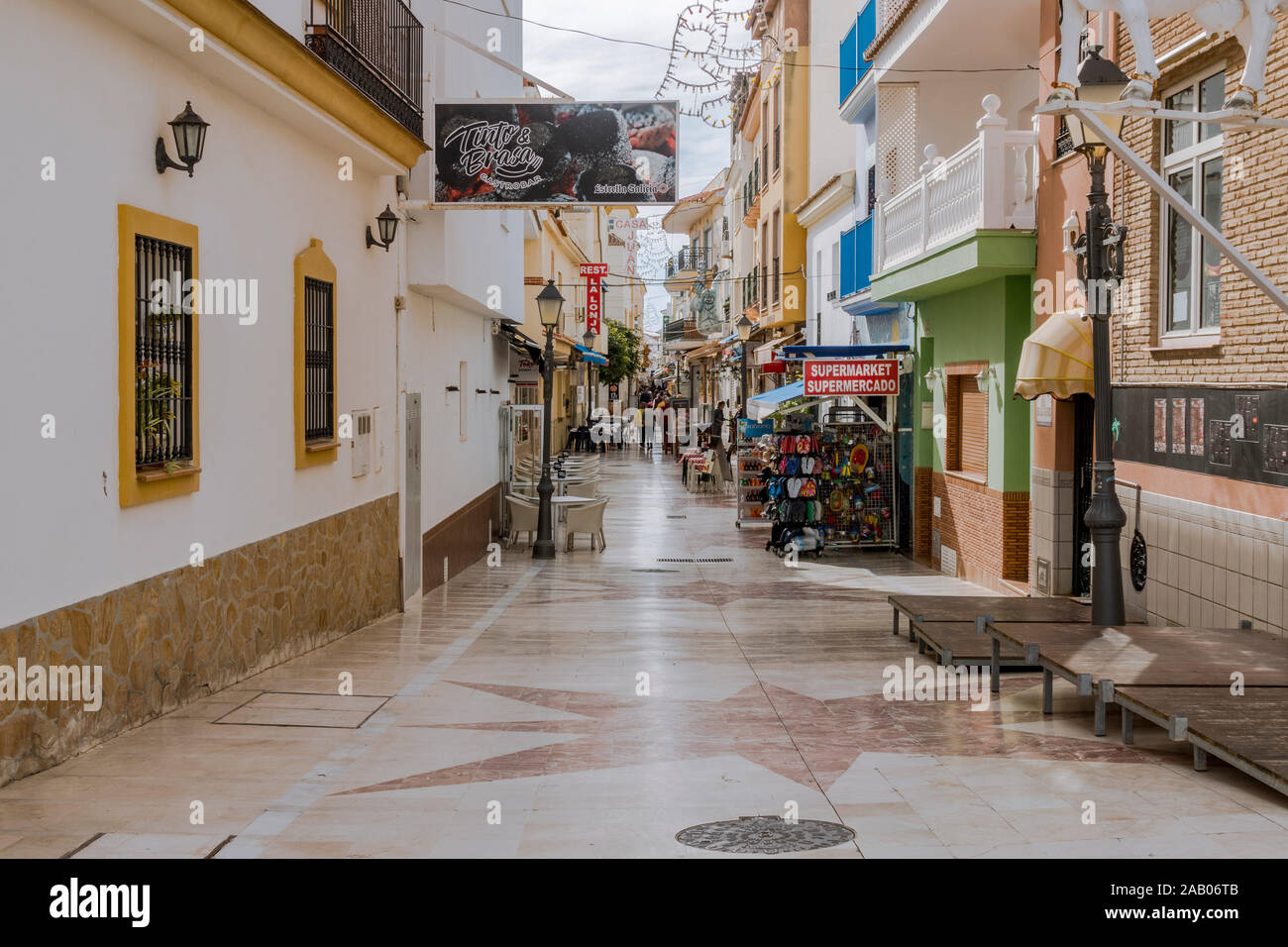 Street view of La Carihuela, with bars and restaurants, Torremolinos