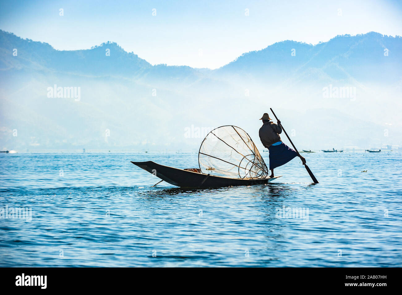 Fishermen at Inle lake, Shan State, Myanmar Stock Photo