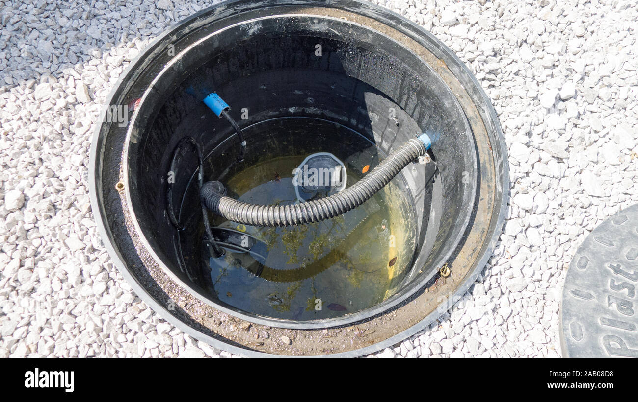 Drainage sump and pump for garden Stock Photo Alamy