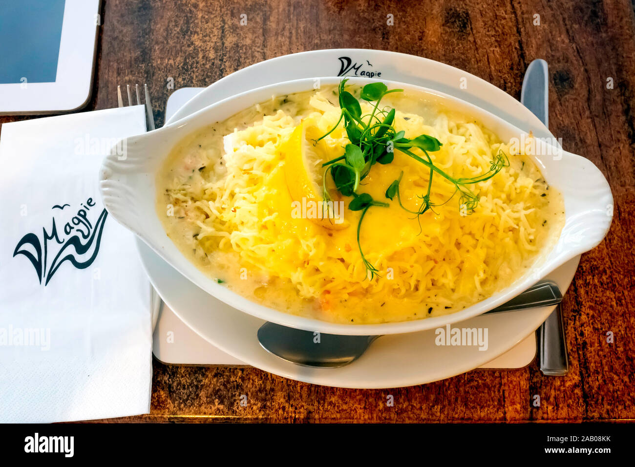 Fish Pie seaside meal at the Magpie Café Whitby North Yorkshire UK Stock Photo Alamy