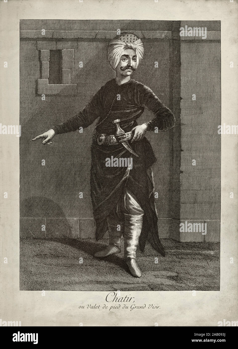 The History of Ottoman Empire. Chatir or Footman of the Grand Visir. By Vanmour, Jean-Baptiste. 18th century Stock Photo