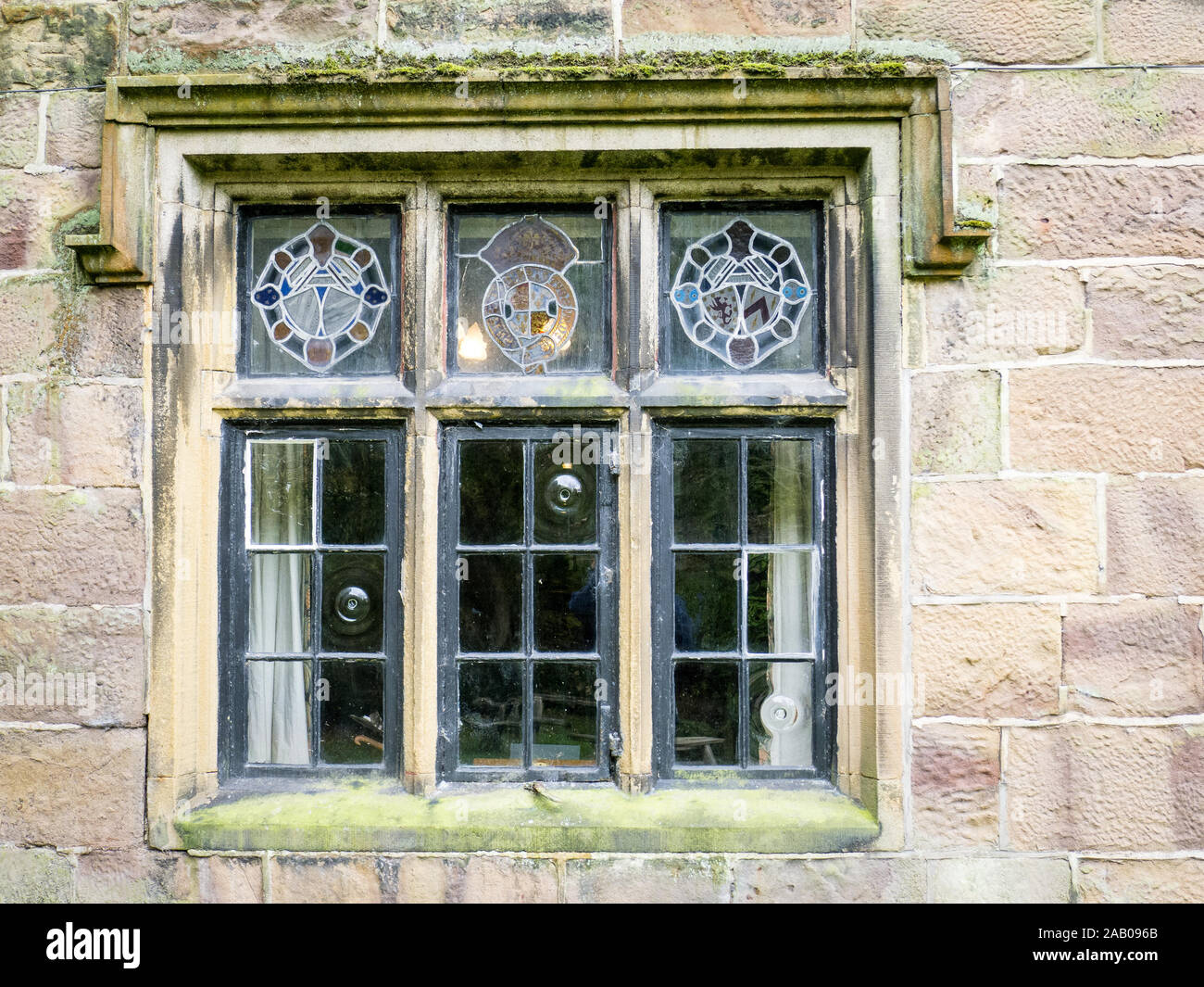 Stone mullioned window at Turton Tower, Lancashire Stock Photo
