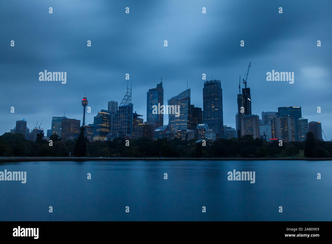 sydney, Australia - Circa 2019 : Downtown Sydney at dusk on a cloudy day. Stock Photo