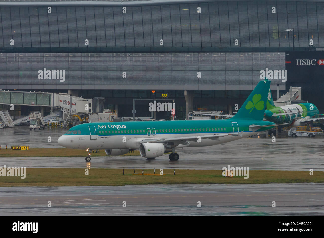 London, England - Circa 2019 : Aer Lingus Airbus A320 at LHR Airport Stock Photo