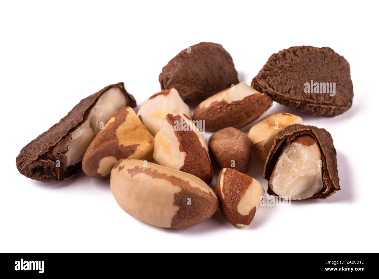 Brazil nuts group isolated on white background Stock Photo