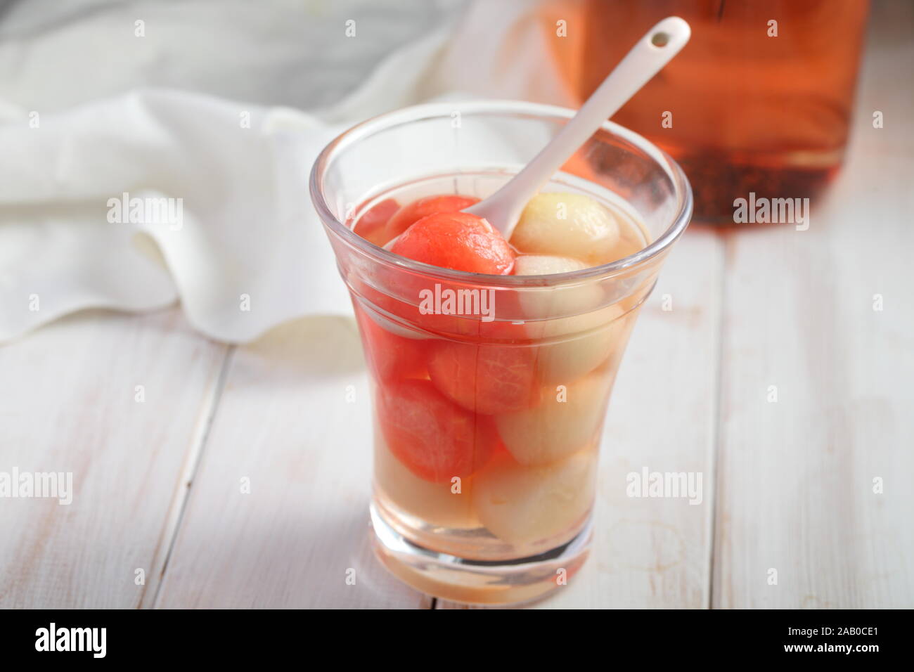 Melon and watermelon punch drink in a glass closeup Stock Photo