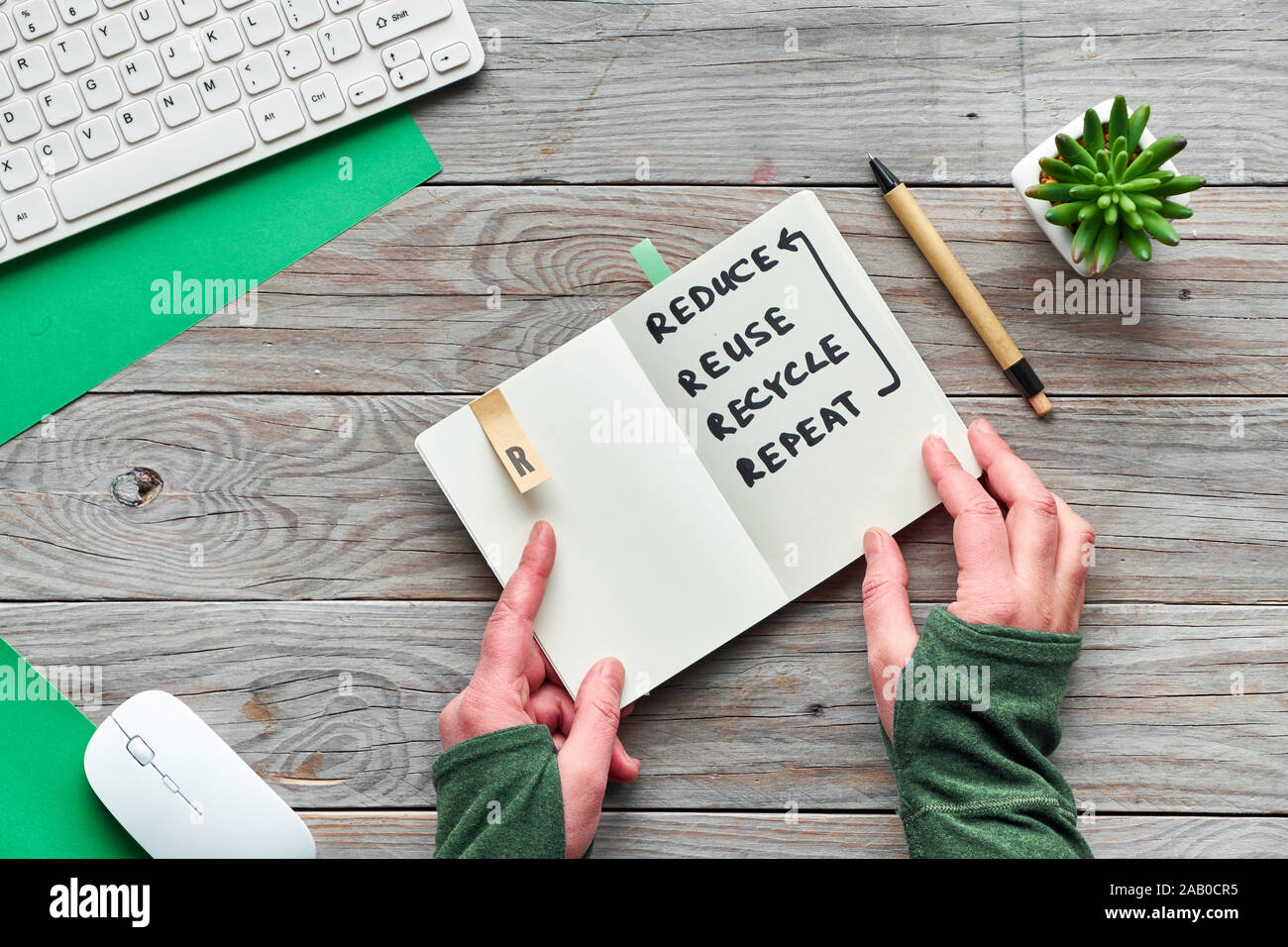 Concept zero waste conscious consumption flat lay, Top view of hands