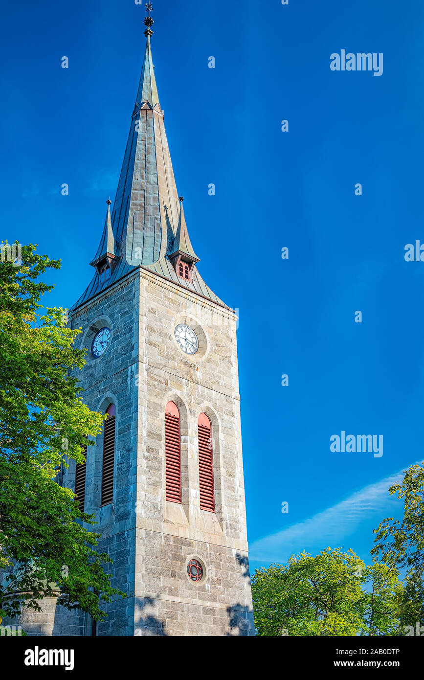 Ilen Church (often referred to as Ila Church) is located in Ila west of Trondheim, where the land between Nidelven and Trondheim Fjord is at its narro Stock Photo