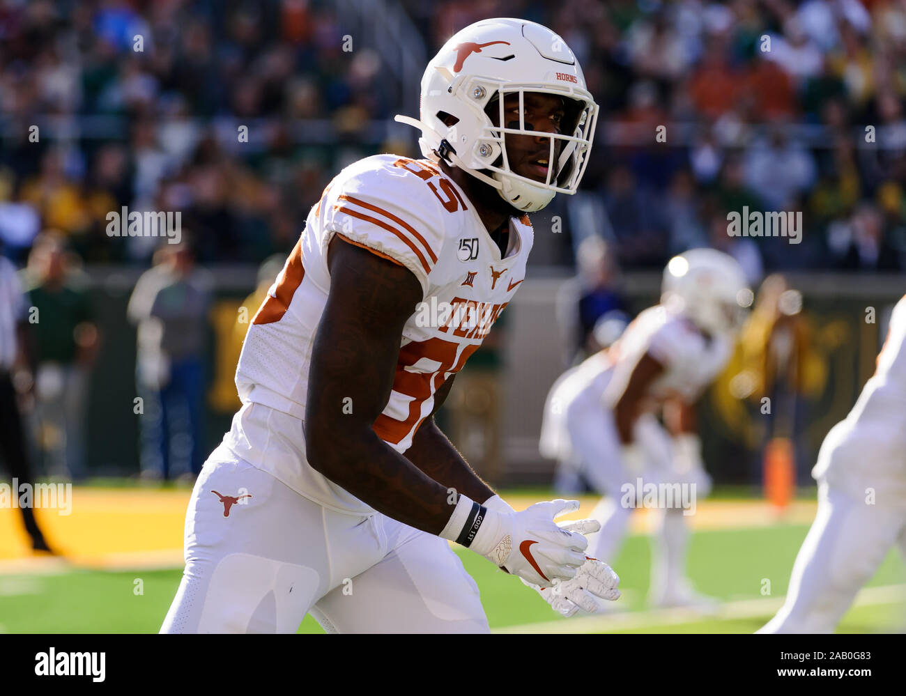 Waco, Texas, USA. 23rd Nov, 2019. Texas Longhorns wide receiver Malcolm Epps (85) lines up for a play during the 1st half of the NCAA Football game between Texas Longhorns and the Baylor Bears at McLane Stadium in Waco, Texas. Matthew Lynch/CSM/Alamy Live News Stock Photo