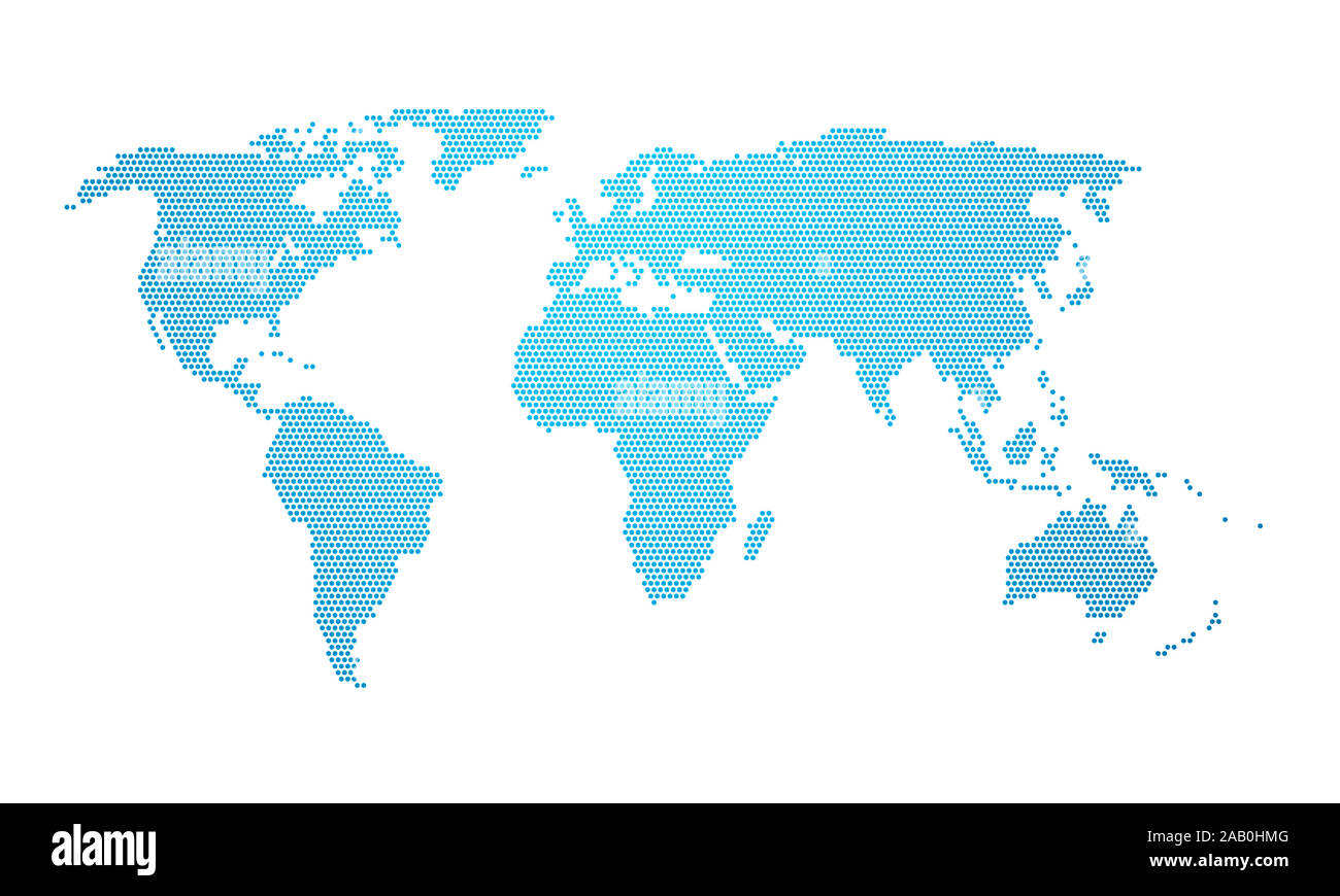Eine schoene Weltkarte in den Farben blau und weiss Stock Photo