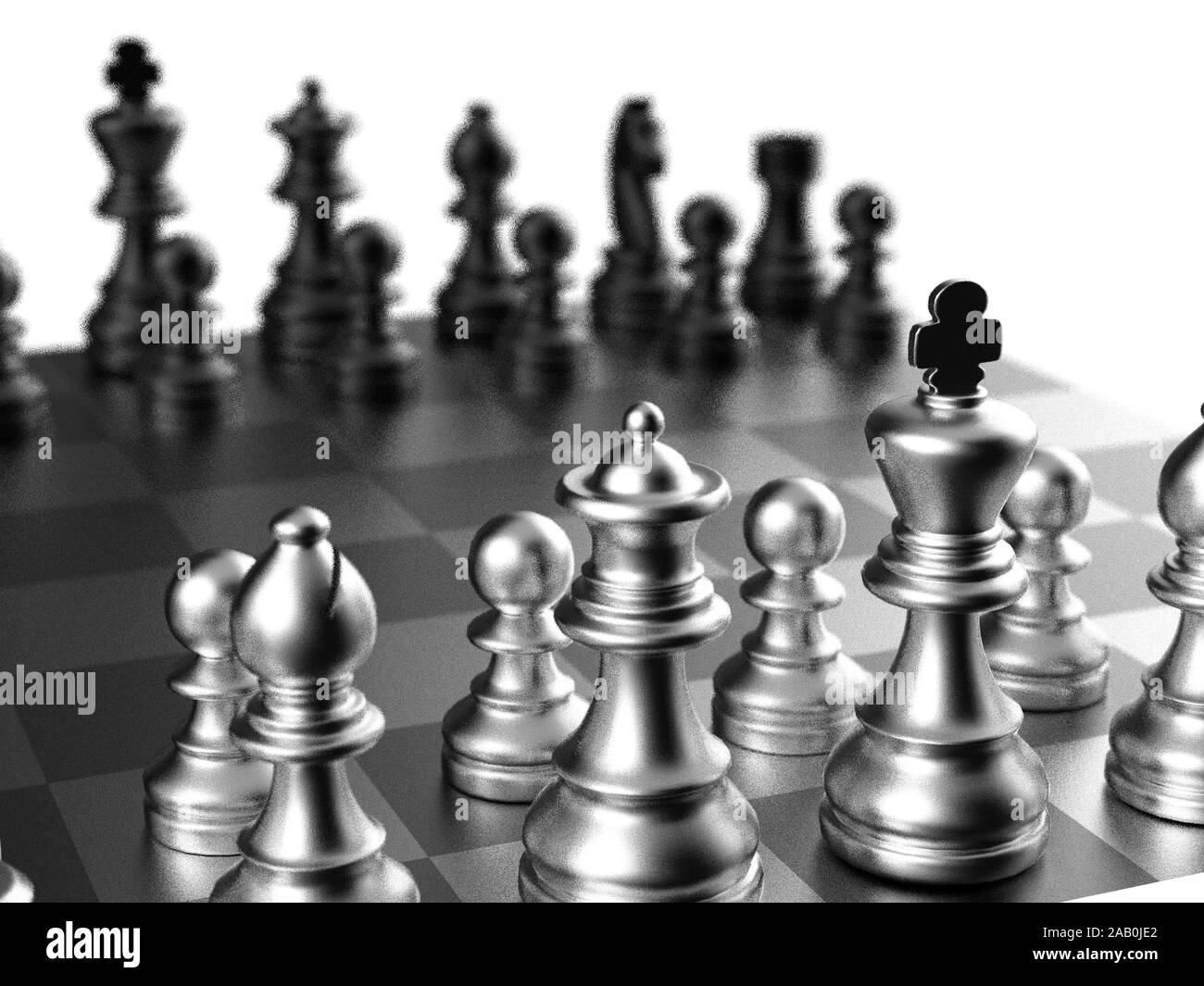 White chess pawn standing one square ahead of black chess pieces. 3D  illustration Stock Photo - Alamy