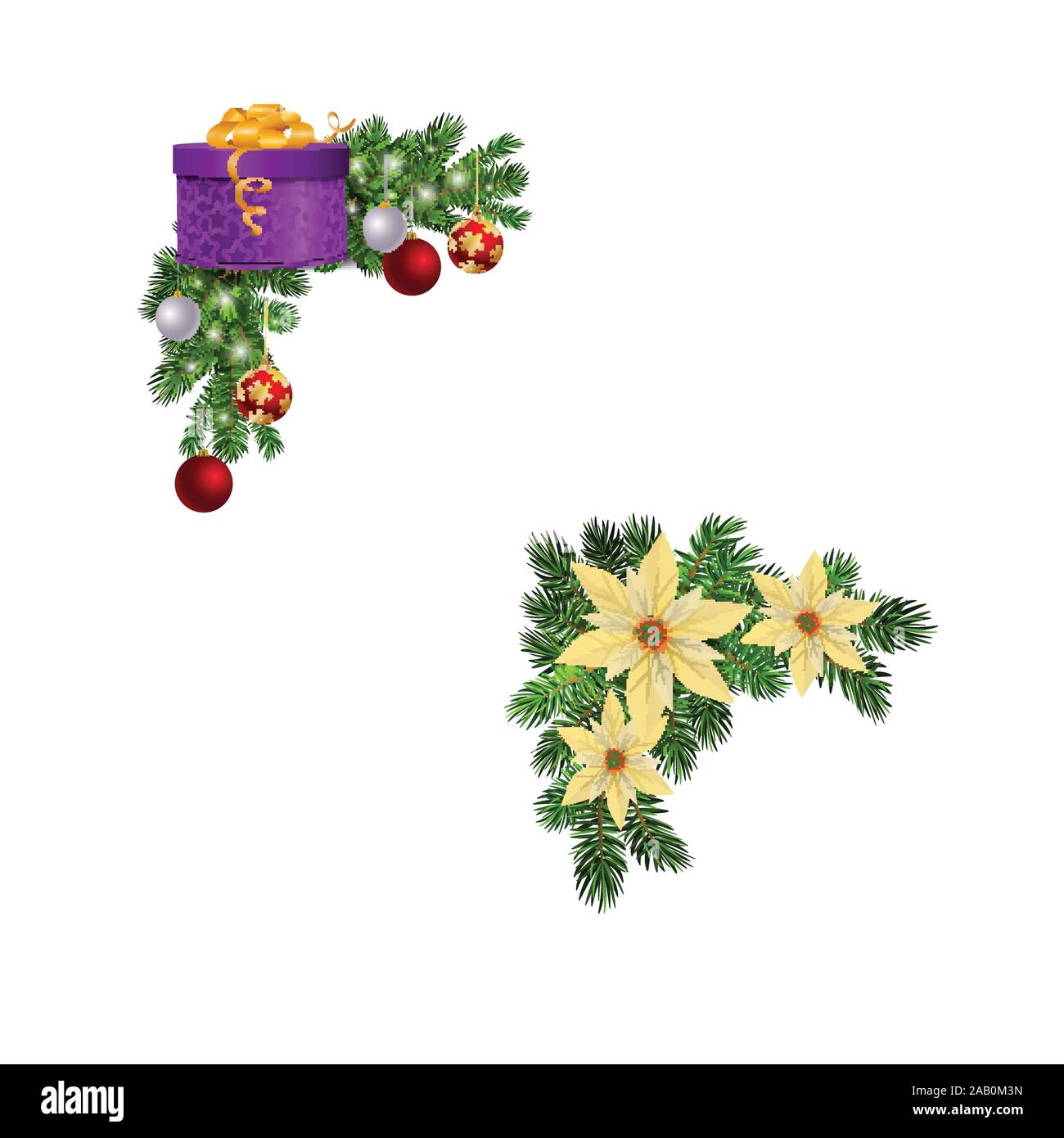 Christmas decorations with fir tree collection isolated Stock Vector ...