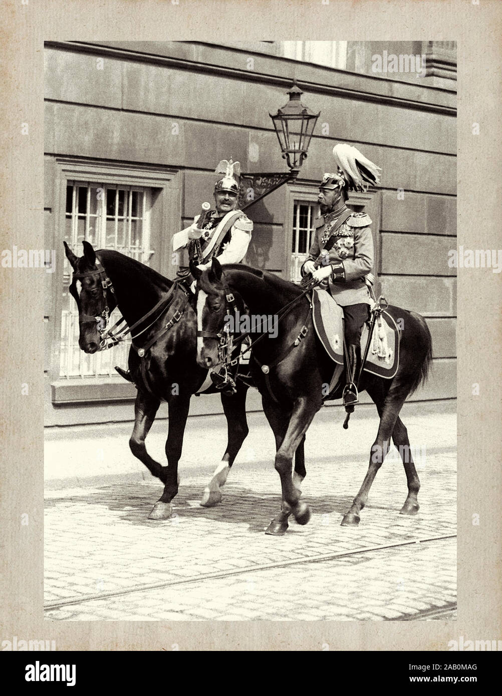 Wilhelm II or William II (1859 – 1941), the last German Emperor (Kaiser) and King of Prussia and George V  (1865 – 1936), King of the United Kingdom a Stock Photo