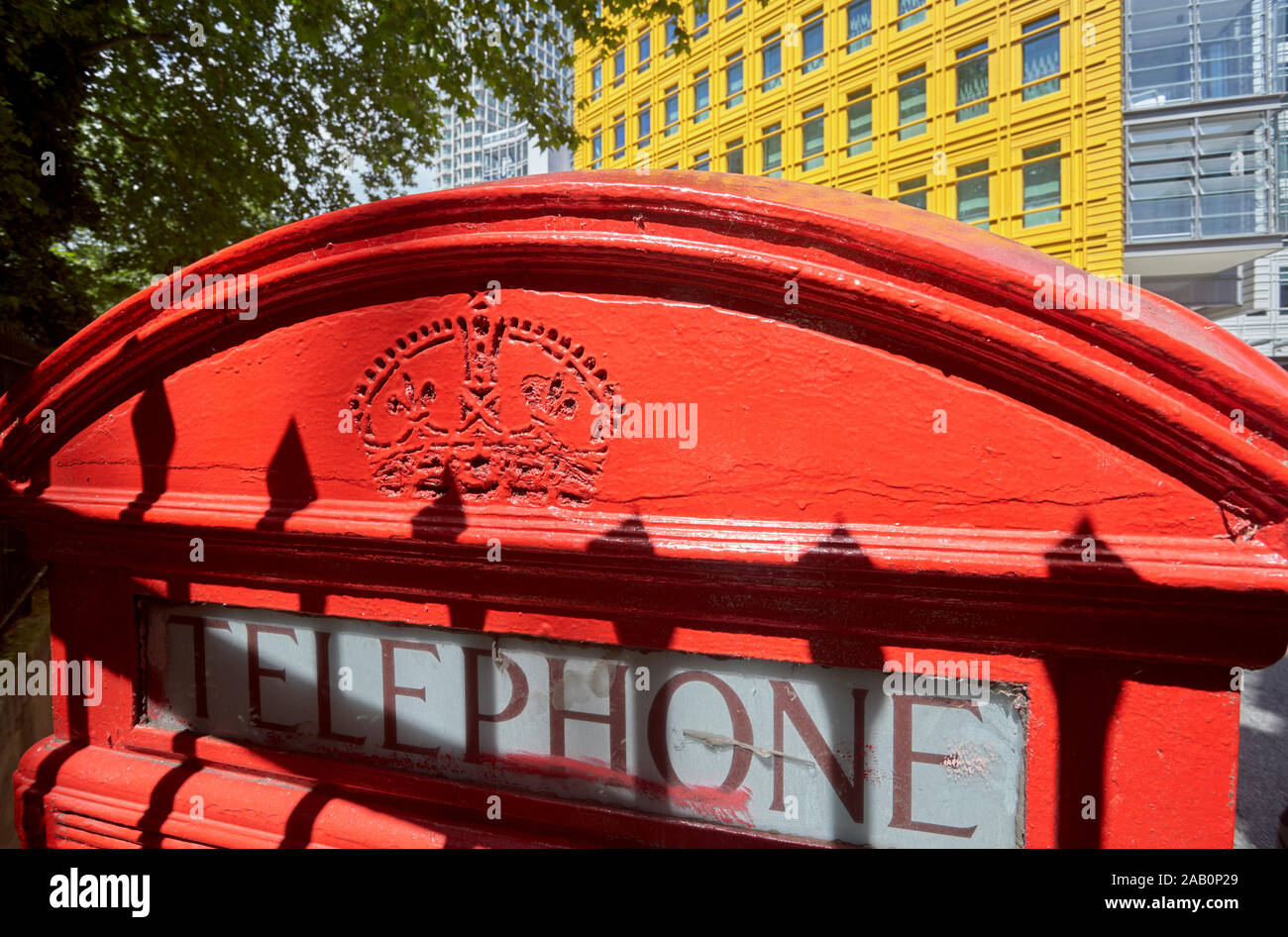 Close-up of a red telephone box, London Stock Photo