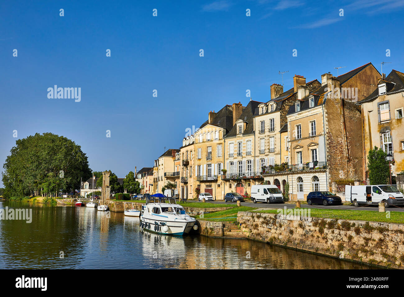 Image of Redon, Brittany, France, from the river Vilaine Stock Photo