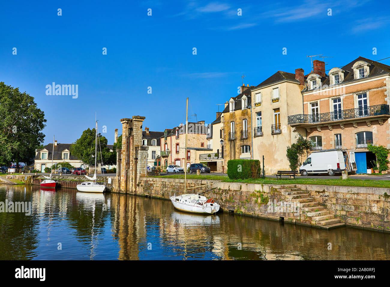 Image of Redon, Brittany, France, from the river Vilaine Stock Photo