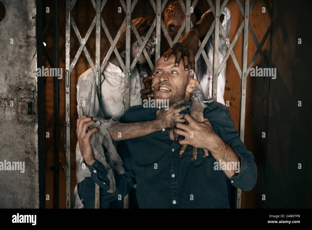 Scary ghost woman with blood and angry face with clawing hands crawling ...