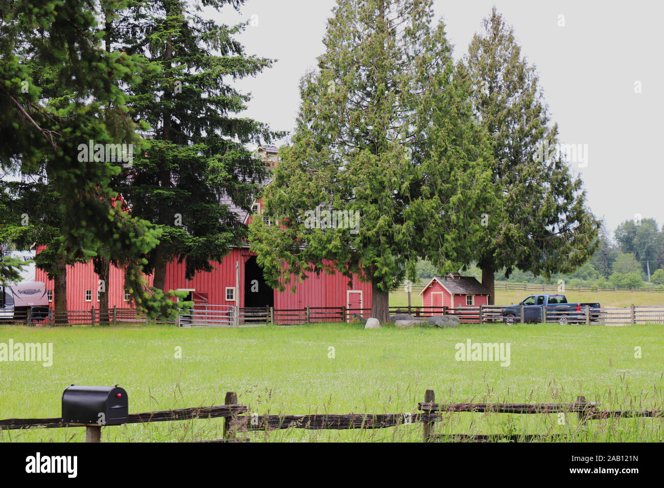 Aldergrove,Canada - June 9, 2019: View of Beautiful farm which have been used as filming location "Kent Farm" in TV Show "Smallville" and "Riverdale" Stock Photo