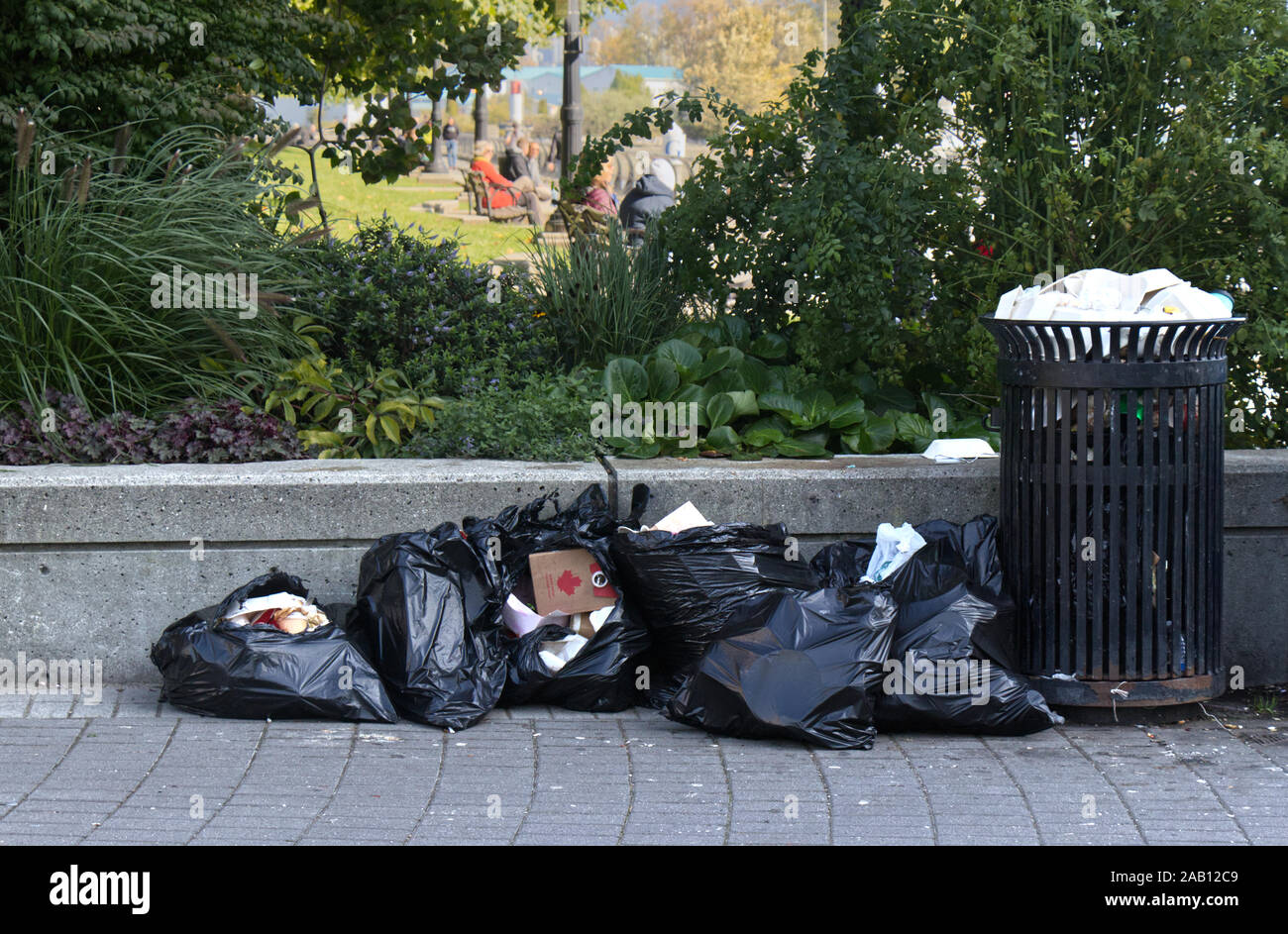 Vancouver, Canada September 27,2019 Trash can full of garbage in