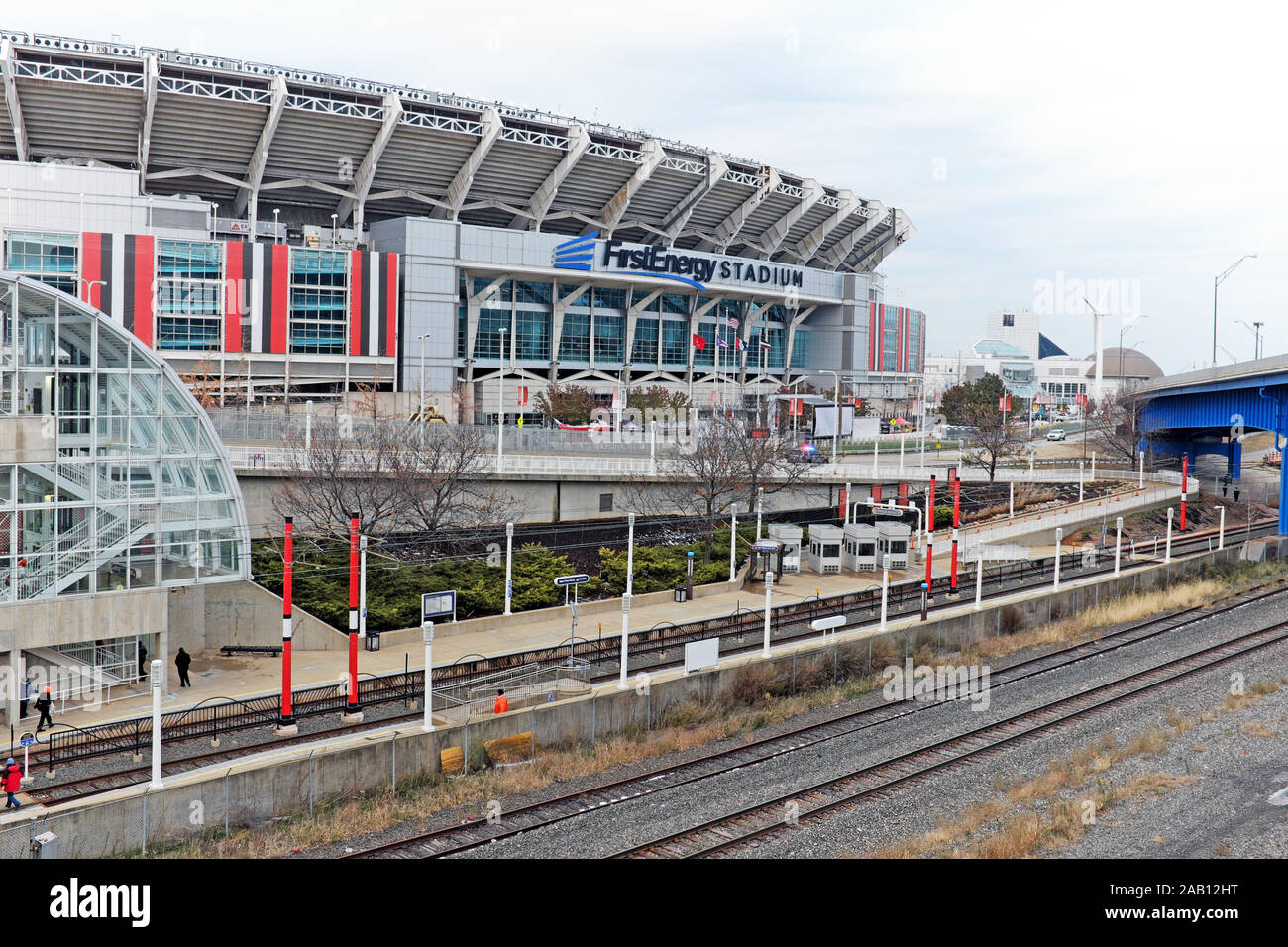 FirstEnergy Stadium, home of the NFL Cleveland Browns, along the lakefront in downtown Cleveland, Ohio, USA. Stock Photo