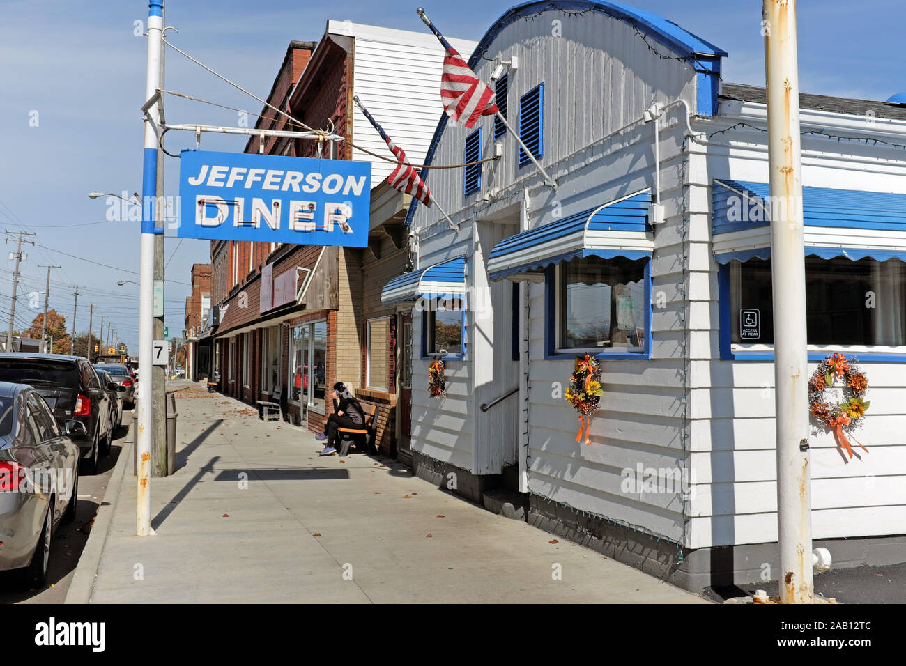 Jefferson Dinner is a 1950's style retro family-owned diner is a slice of Americana located in semi-rural Jefferson, Ohio, USA. Stock Photo