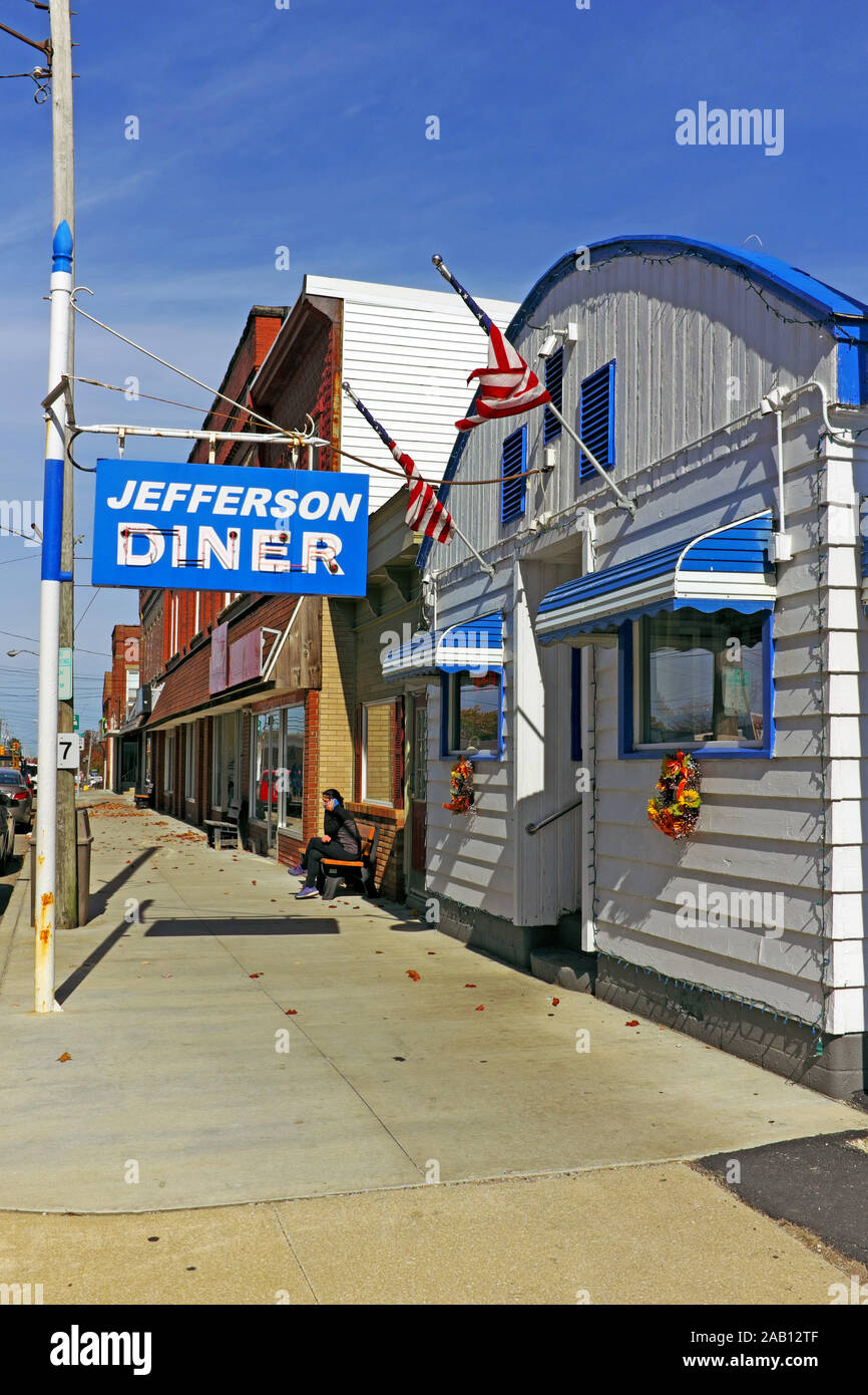 Jefferson Dinner is a 1950's style retro family-owned diner is a slice of Americana located in semi-rural Jefferson, Ohio, USA. Stock Photo