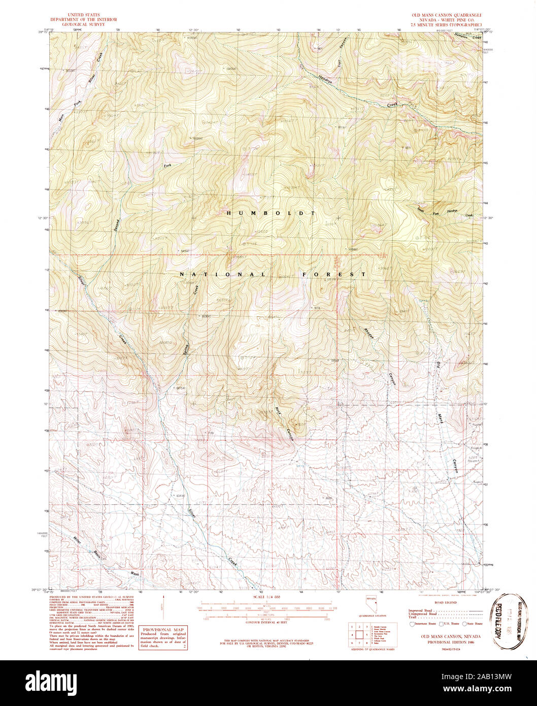 USGS TOPO Map Nevada NV Old Mans Canyon 319696 1986 24000 Restoration Stock Photo